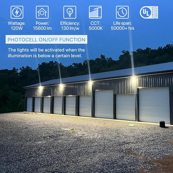 HYPERLITE LED Wall Pack Light 120W with Dusk to Dawn Photocell and Glass Lens LED Security Flood Commercial and Industrial Outdoor LED Wall Lights Out Door for House Warehouses UL Listed