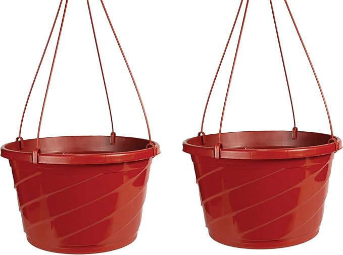 The HC Companies 12 Inch Euro Hanging Planters, Lightweight UV-Resistant Plastic Hanging Planters for Indoor & Outdoor Plants, 2-Pack Hanging Flower Pots for Garden, Patio & Home Decor, Clay