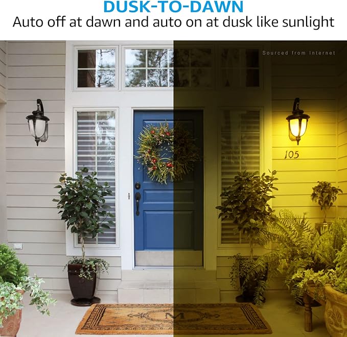TORCHSTAR Yellow Dusk to Dawn Light Bulbs Outdoor, Sensor A19 LED Light Bulb, Auto On/Off Photocell Automatic for Outdoor Lighting, UL FCC DOE, 2700K, Pack of 4