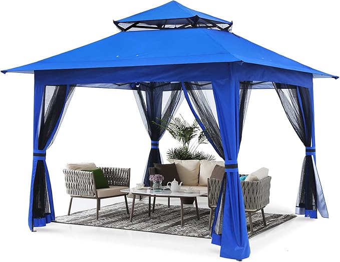 ABCCANOPY Pop Up Gazebo 13x13 - Outdoor Canopy Tent with Mosquito Netting for Patio Garden Backyard (Blue)