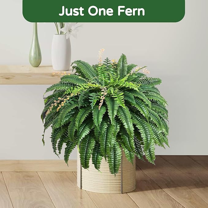 128 Leaves Fake Ferns, Large Artificial Boston Fern, Faux Fern Plants for Home, Office, Garden Indoor Outdoor Decoration(49 inch,1pack)