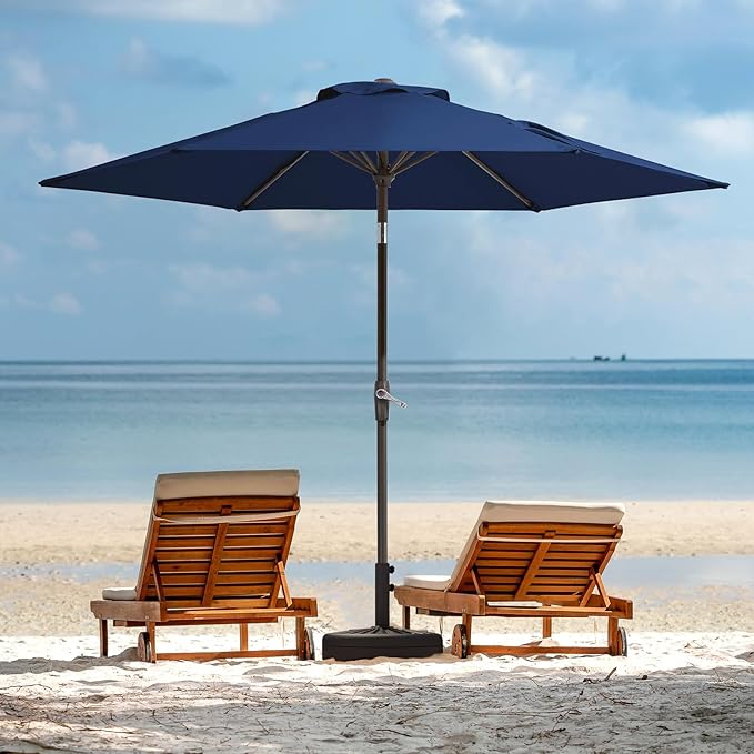 JEAREY 7.5FT Patio Umbrella Outdoor Table Umbrella with 6 Sturdy Ribs, Push Button Tilt & Easy Crank Table Umbrella for Garden, Deck, Backyard & Pool, Deep Blue