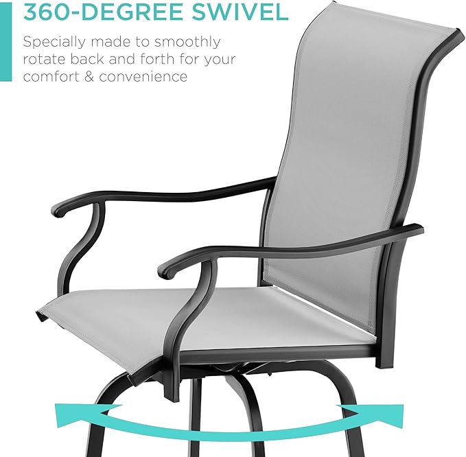 Best Choice Products Set of 2 Swivel Barstools, Bar Height Outdoor Chairs, 360 Rotating Patio Bar Stools w/All-Weather Mesh, 300lb Capacity - Gray