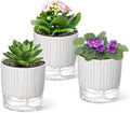 3 Pack Self Watering Pots Set, 4 Inch Self Watering Pots for Indoor Plants, Planter Pot with Wick Rope and Reservoir for African Violet, Spider Plant, Orchid