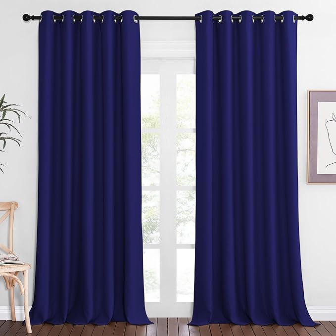 NICETOWN Sliding Door Window Treatment Blackout Patio Door Curtain Panels, Privacy Thermal Drapes for Bedroom Living Room Department with Grommet Top (Navy Blue, W66 x L110)