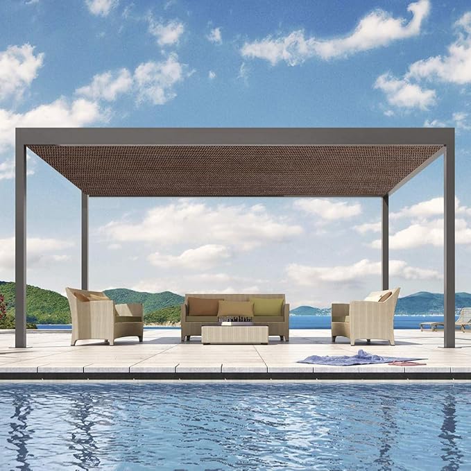 Eden's Decor Straight Flat-Edged Sun Shade Sail Rectangular 12' x 22' Brown UV-Blocking Outdoor Canopy Fabric Cloth Awning for Pergola Patio Garden Backyard Custom Size