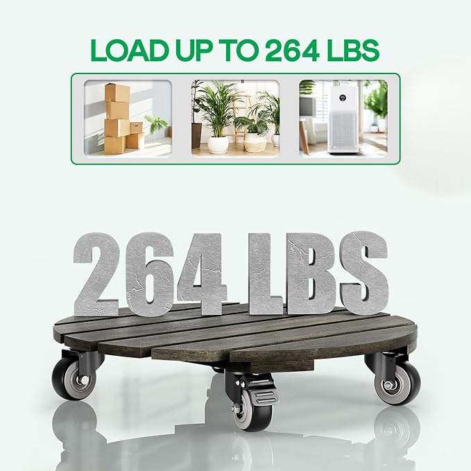 Idzo 2pack Wood Plant Caddy With Wheels Heavy Duty, 264 Lbs Capacity, 12 Inch Acacia Hardwood Plant Dolly, Plant Stand with 360° Lockable Wheels for Plant Pots, Heavy Objects Hauling - Black