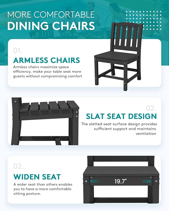 SERWALL 9-Piece Outdoor Dining Set, 60" - 83" Expandable Outdoor Dining Table and 8 HDPE Chairs, All Weather HDPE Outdoor Furniture Set for Backyard, Garden, Black