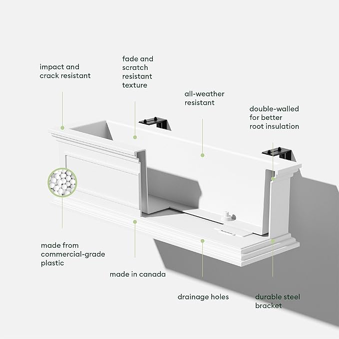 Veradek Brixton Series Plastic Railing Planter - Rectangular Planter for Outdoor Deck/Balcony | Crack-Resistant with Adjustable Rail Attachment | Classic Estate Design for Herbs, Succulents, Flowers