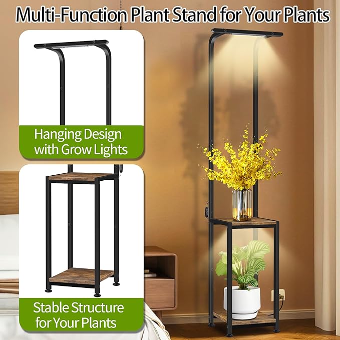 Plant Stand Indoor with Grow Lights, Hanging Plant Stand Plant Shelf Indoor, 65'' Tall Plant Stands Plant Holders for Indoor Plants, Living Room, Bedroom, Balcony