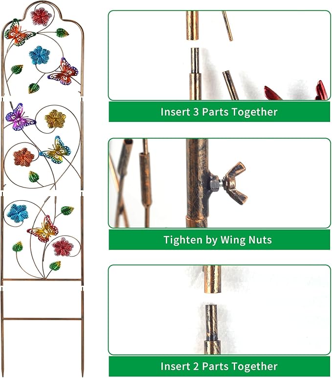 2 Pack Metal Garden Trellis Arched Fence Trellises for Climbing Plants Outdoor, Roses, Vines, Flowers, and Vegetables Support, 60'' H x 12'' W, Butterfly