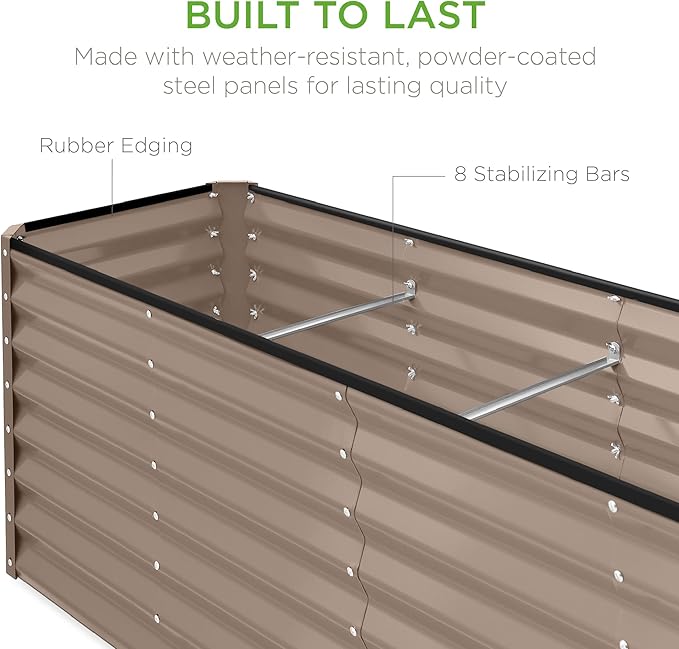Best Choice Products 8x2x2ft Raised Outdoor Metal Garden Bed, Deep Root Box Planter for Vegetables, Flowers, Herbs, 240 Gallon Capacity, 100% Non Toxic Materials - Taupe