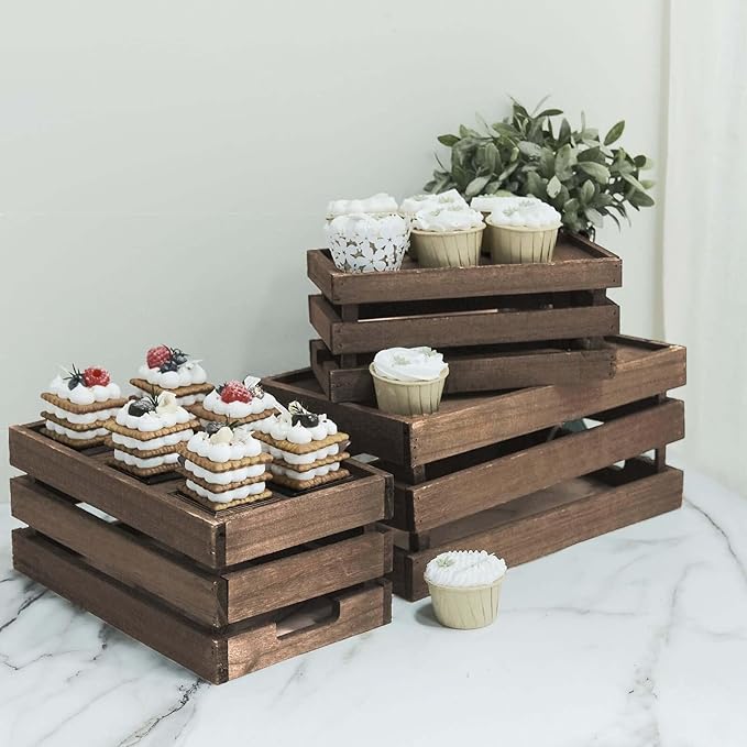 Efavormart Set of 3 Brown Rustic Wooden Nesting Crates with Built-in Handles, Decorative Farmhouse Storage Boxes and Display Containers for Wedding Decor and Storage