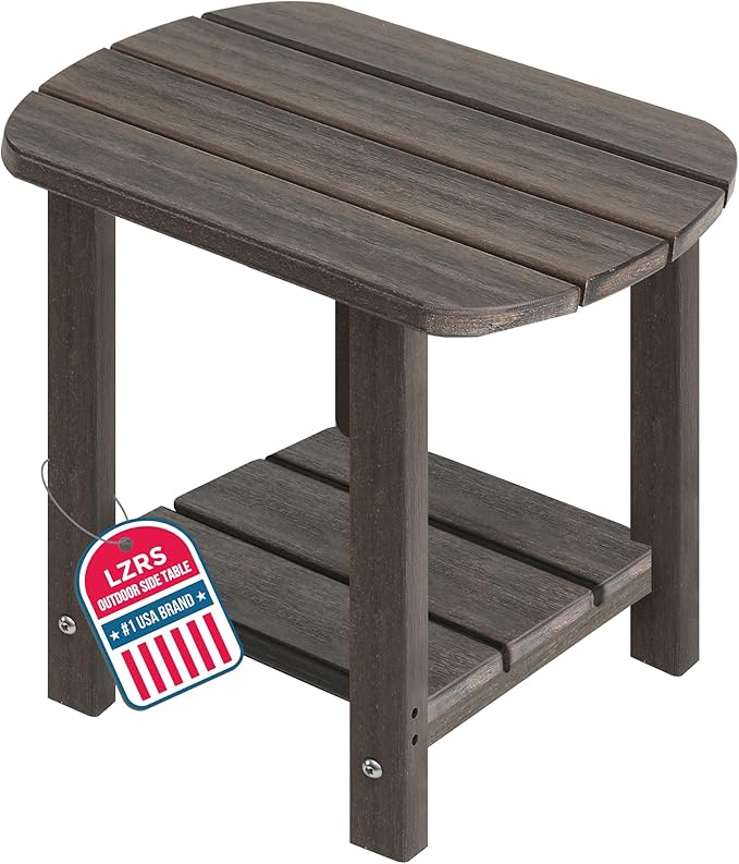 LZRS Outdoor Side Table - 2-Tier Adirondack HDPE Patio End Table for Pool, Porch,Balcony & Backyard,Weather Resistance for Indoor and Outdoor use(Brown Mixture)
