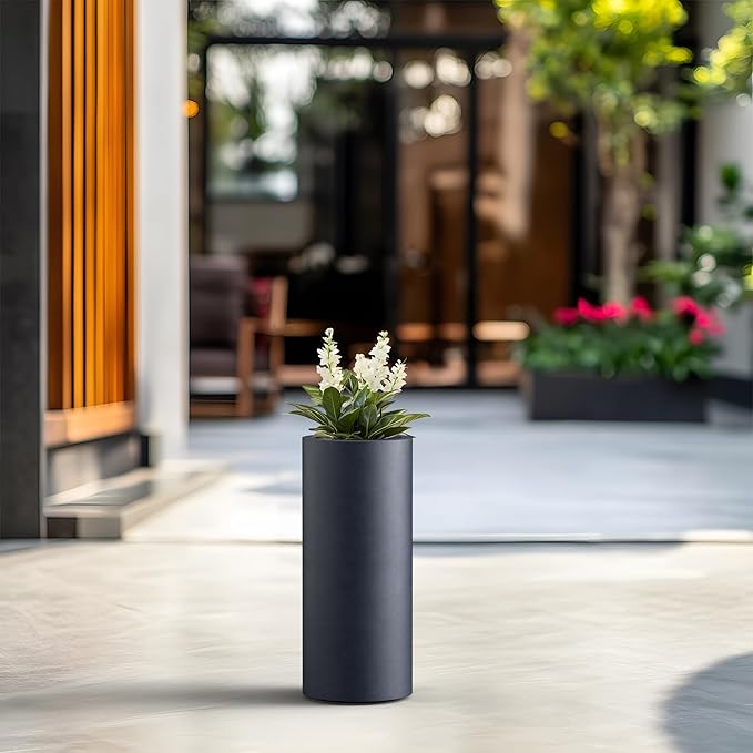 Kante 18.9 Inch Tall Cylindrical Planter, Large Round Plant Pots with Drainage Hole, Made with Concrete, Suitable for Indoor Outdoor Plants, Home Decor, Charcoal