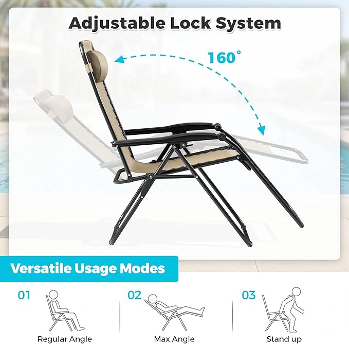 Homall Zero Gravity Chair Patio Folding Lawn Outdoor Lounge Gravity Camp Reclining Lounge Chair with Cup Holder Pillows for Poolside Backyard and Beach Set of 4 (Beige)