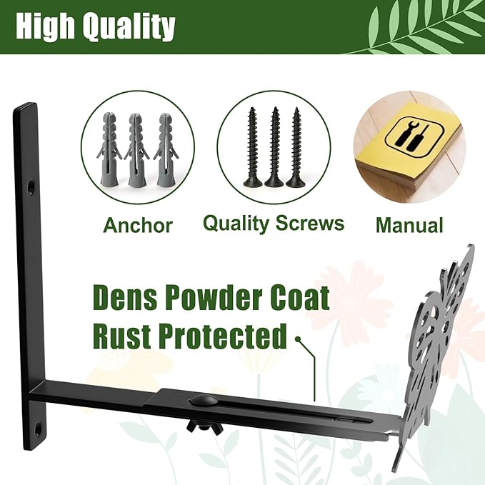 Adjustable Window Box Brackets, 6 to 12 inch Heavy Duty Window Planter Box Brackets, Butterfly Shape Wall Mount Flower Box Holder, 6 Pack