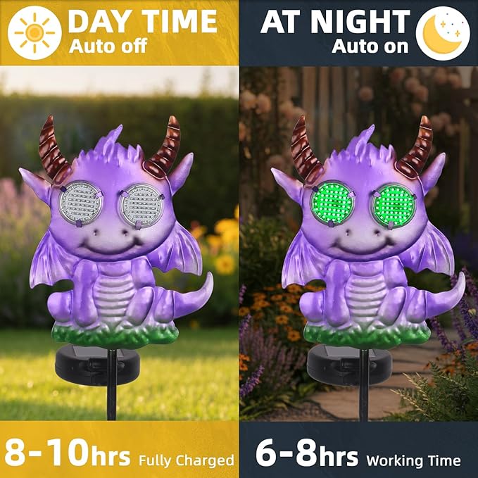 Fantasy Dragon Garden Stakes Decorative 39.7" with Moving Solar Eyeballs, Purple Dragon Garden Decor Pathway Lights for Outside Patio Lawn Yard Metal Art