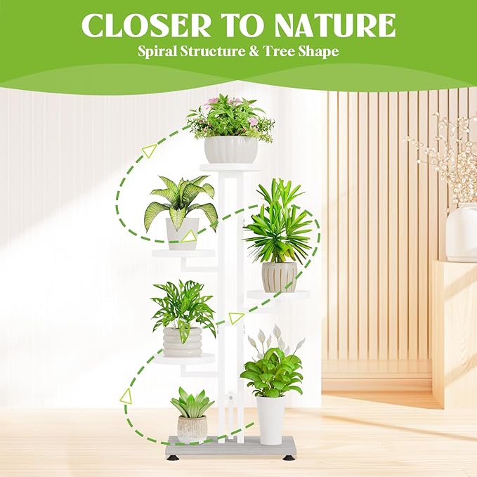 iDavosic.ly 4 Tier Plant Stand Indoor Outdoor, Tiered Corner Multiple Flower Pot Holder Shelf, Metal 34 Inch Tall Display Rack for Patio Porch Living Room Garden Balcony Bedroom, White