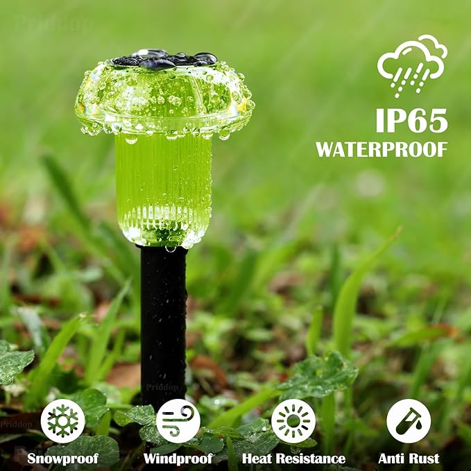 St Patricks Day Decorations Solar Lights Outdoor Pathway Waterproof 8 Pack Green LED Green Stake Acrylic Mushroom Decorative Garden Lights for Yard Landscape Patio Outside
