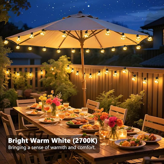 Outdoor String Lights Battery Operated, 22ft 20 LED Bulbs Hanging Lights Dimmable with Timer, Globe Bulb Shatterproof & Waterproof for Outdoor Indoor Patio Backyard Balcony Decor - Warm White