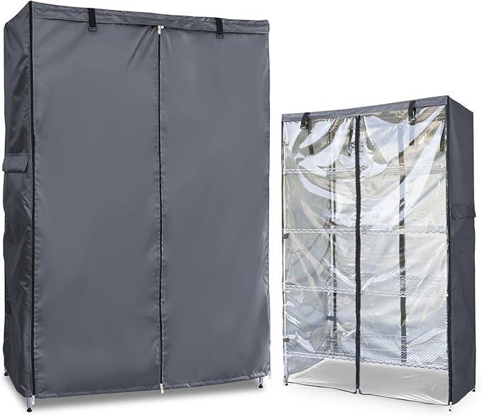 Waterproof Shelf Cover,600D Heavy Duty Dustproof Storage Wire Rack Covers,Outdoor Shelving Covers for Wire Shelves with Zipper 48''x18''x72'',Clear Front.