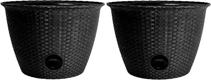 The HC Companies 18 inch Woven Garden Hose Holder, Lightweight UV-Resistant Plastic Water Hose Holder with 100-Foot Capacity, 2-Pack Water Hose Pots for Garden, Patio & Home Organization, Black