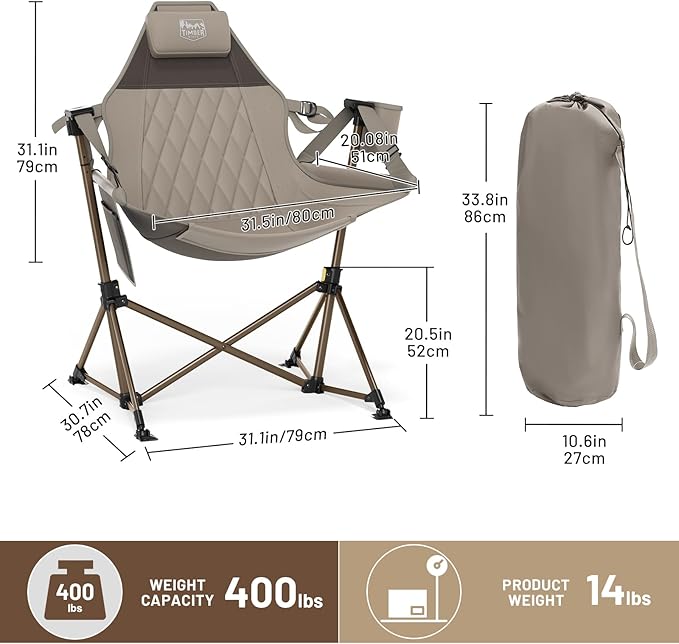 TIMBER RIDGE Hammock Camping Chair, Oversized Swinging Chair for Outdoor Lawn, Backyard and Patio, Supports 400lbs, Tan