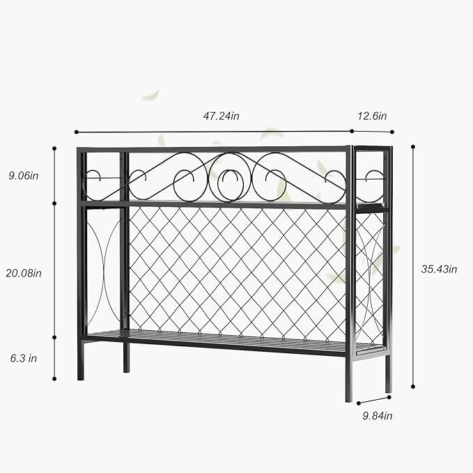 Zhongma 2 Tier Metal Sturdy Narrow Plant Stand, 47.24L x 12.6 W x 35.43 H inch, Indoor and Outdoor Heavy Duty Metal Plant shelf for Small Spaces 440 LBS Capacity