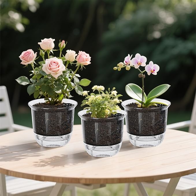 Plant Pots 6 inch Set of 3, Self Watering Pots for Indoor Outdoor Plants Flowers, Self Watering Planters with Reservoir, Drainage Hole and Absorbent Cotton Rope (3 Large)