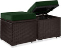 Best Choice Products Set of 2 Wicker Ottomans, Multipurpose Outdoor Furniture for Patio, Backyard, Additional Seating, Footrest, Side Table w/Storage, Removable Cushions - Midnight Green/Brown