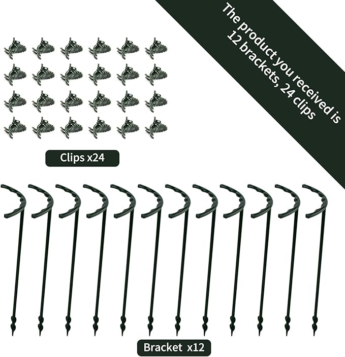 12 Pack Plant Support Stakes with 24 Pcs Clips, Half Round Ring Plastic Cage Holder Flower Pot Climbing Trellis for Small Vegetable,Indoor Plants