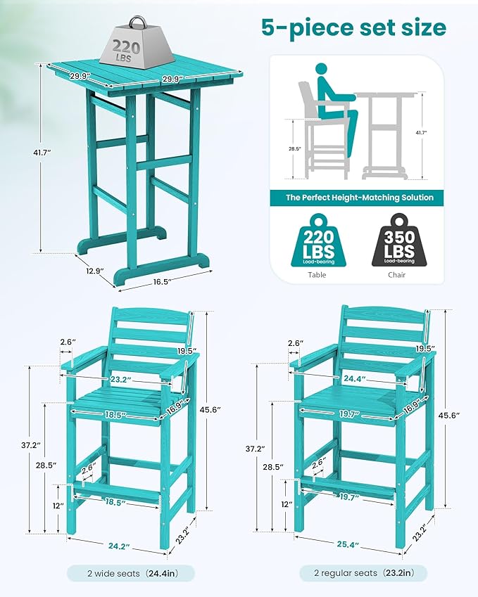 SERWALL 5 Pieces Adirondack Bar Chairs Set, Aruba