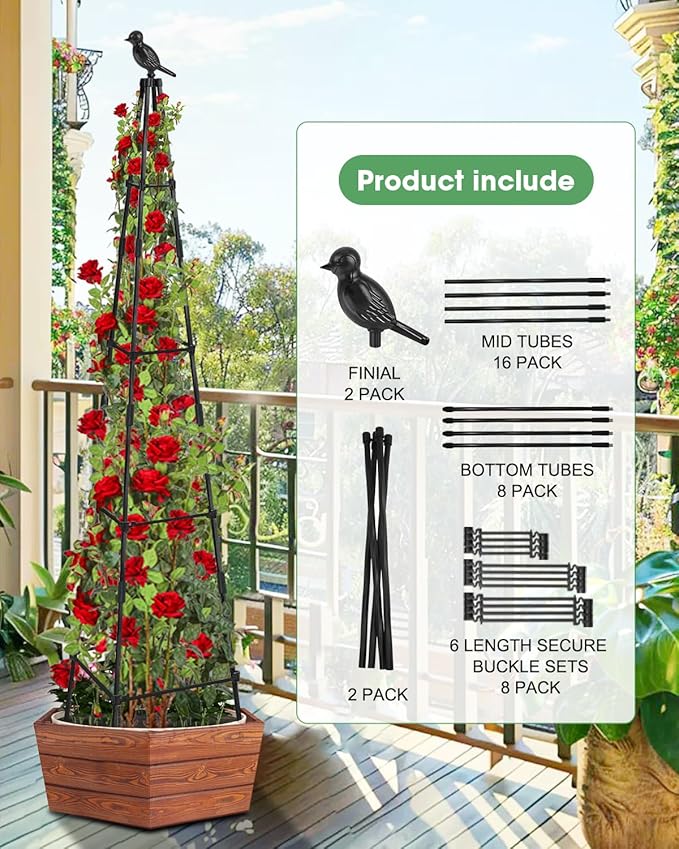 2Pack Garden Trellis for Climbing Plants Outdoor Indoor Pot 67'' Cucumber Trellis for Climbing Plant Support for Climbing Vegetables Plants Garden Obelisk Trellis Tomato cage & Climbing Rose