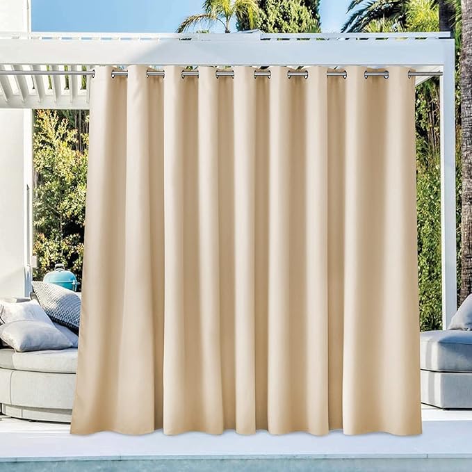 NICETOWN Outdoor Curtain Waterproof for Patio 84" Extra Long, Grommet Top Room Darkening Thermal Insulated 140" Extra Wide Protect You from Sun & Rain for Balcony/Porch, Biscotti Beige, 1 Panel
