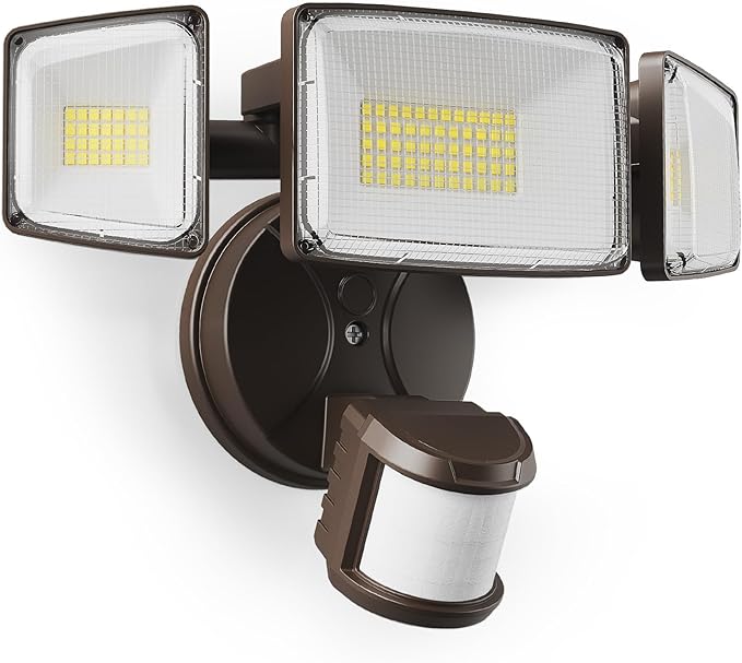 Onforu 100W LED Motion Sensor Outdoor Lights, Dusk to Dawn Flood Light Outdoor Motion Sensor, Hardwired Security Lights Floodlights Outside 11000LM 6500K Daylight IP65 Waterproof (Brown)