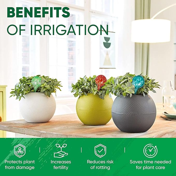 Plant Watering Globes Set of 6 - Small Glass Self Watering Bulbs Up to 5 Days of Irrigation - for Indoor & Outdoor Plants - Multicolor, Automatic, Glass Watering Bulbs for Daily Use, Watering Devices