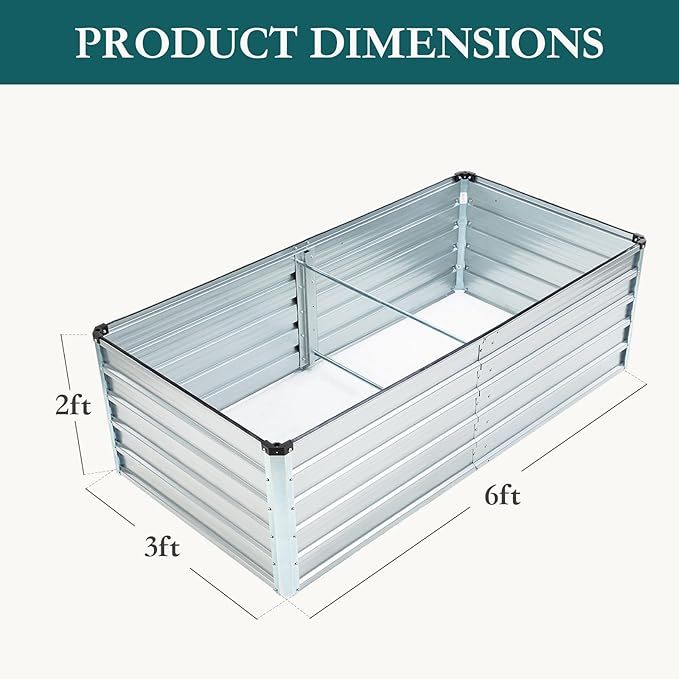 DUMOS Raised Garden Bed Outdoor, 6x3x2ft Planter Box Outdoor for Deep-Rooted Herbs/Flowers/Vegetables, Large Metal Garden Bed for Patio, Balcony and Backyard, Silver
