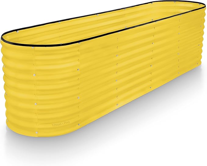 Plant & Plot Galvanized Raised Garden Beds Outdoor // 8×2×2 ft Planter Raised Beds for Gardening, Vegetables, Flowers // Large Metal Garden Box (Yellow) // Patented Tool-Free Design