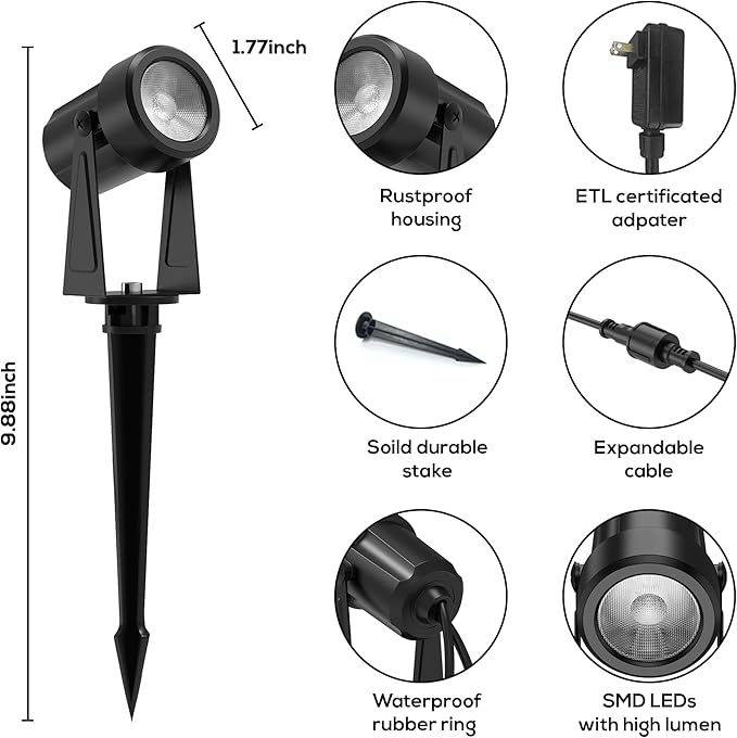 Banord RGBW Color Changing Outdoor Landscape Lighting, 6 Pack Low Voltage LED Outdoor Spotlight with Remote, IP65 Waterproof for Yard, Garden, Lawn