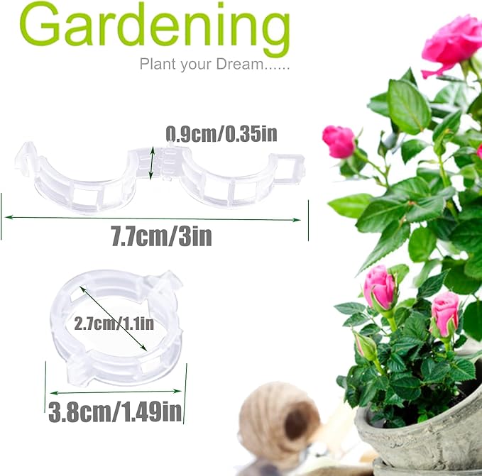 Plant Support Clips, 100 Pcs Tomato Clips, Plastic Trellis Clips, Grape Vine Tomato Vine Vegetables Plants Garden Support Clips to Grow Upright Makes Plants Healthier (Plastic, White)