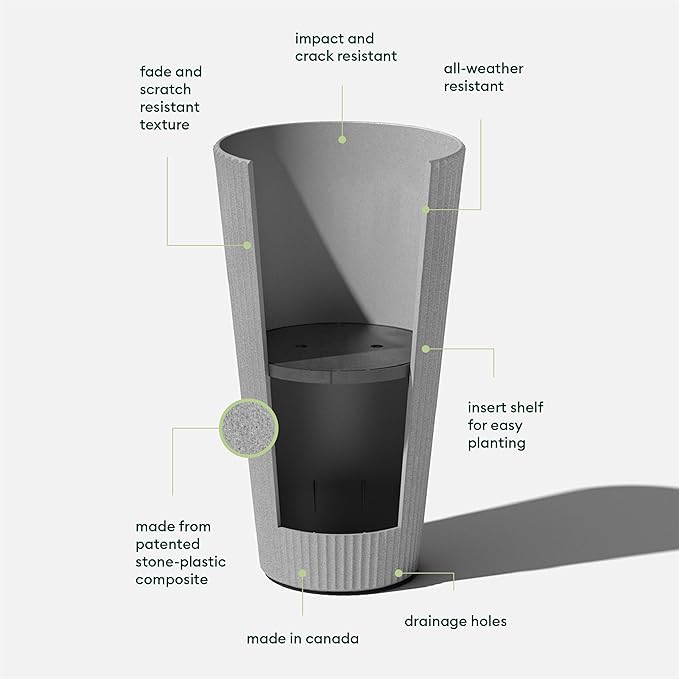 Veradek Demi Series Tall Planter for Porch, Patio, Backyard | Durable Plastic-Stone Composite Material | Modern Décor for Tall Plants, Grasses