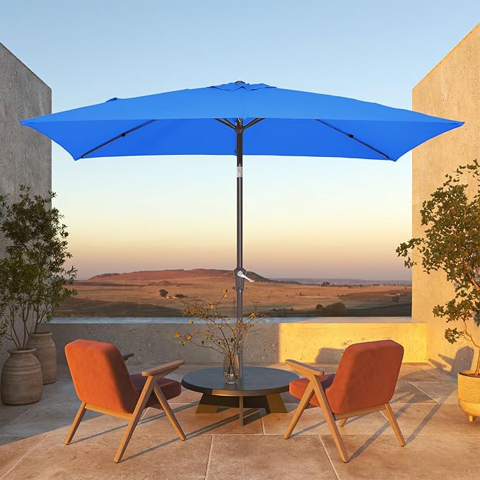 JEAREY 6.5x10 ft Rectangular Patio Umbrellas Rectangle Outdoor Umbrella with Push Button Tilt and Crank, Market Table Umbrella 6 Sturdy Ribs UV Protection for Poolside Garden Backyard Deck, Royal Blue