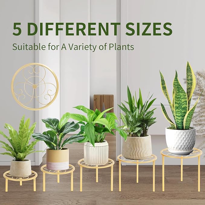 5-piece set of metal plant potted flower racks, heavy-duty flower pot plant racks of different sizes, iron flower racks, suitable for indoor and outdoor home decoration (Black) (5, White)