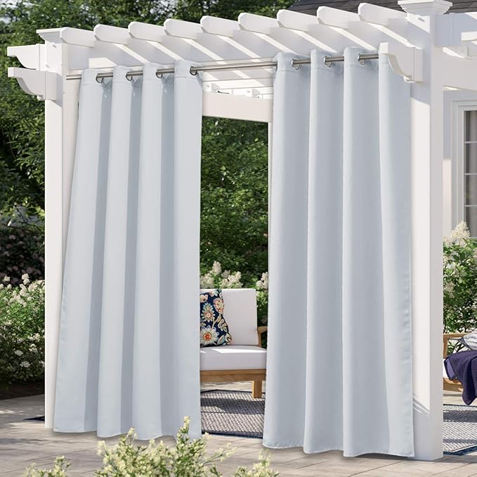 NICETOWN Outdoor Shades for Patio W52 x L72 inch, Premium Thick Privacy Weatherproof Curtain for Porch & Gazebo, Balcony Covers for Shade and Rain, UV Protection Curtain for Summer, Greyish White