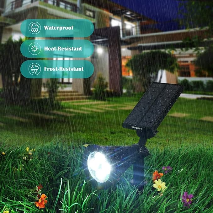 URPOWER Solar Lights Outdoor, 2-in-1 Waterproof Adjustable Solar Spotlights Outdoor Wall Light, Dusk-to-Dawn Solar Powered Landscape Lights for Backyard/Garden/Pathway/Pool/Porch (1 Pack, Cool White)
