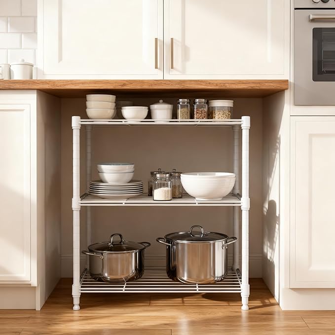 450 lbs Wire Storage Shelving 3-Tier Utility Shelving Unit Steel Organizer Wire Rack for Home,Kitchen,Office,White (11.8" D x 17.7" W x 26.4" H)