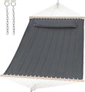 SUNCREAT Portable Tree Hammock with Hardwood Spreader Bar, Extra Large Soft Pillow, Heavy Duty 2 Person Hammock for Indoor, Outdoor, Gray