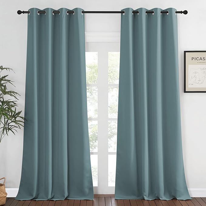NICETOWN Blackout Greyish Blue Curtain for Living Room - Grommet Solid Thermal Insulated Sound Dampening Doorway Window Curtain Drape for Bedroom/Sliding Door (1 Panel, W52 x L120)