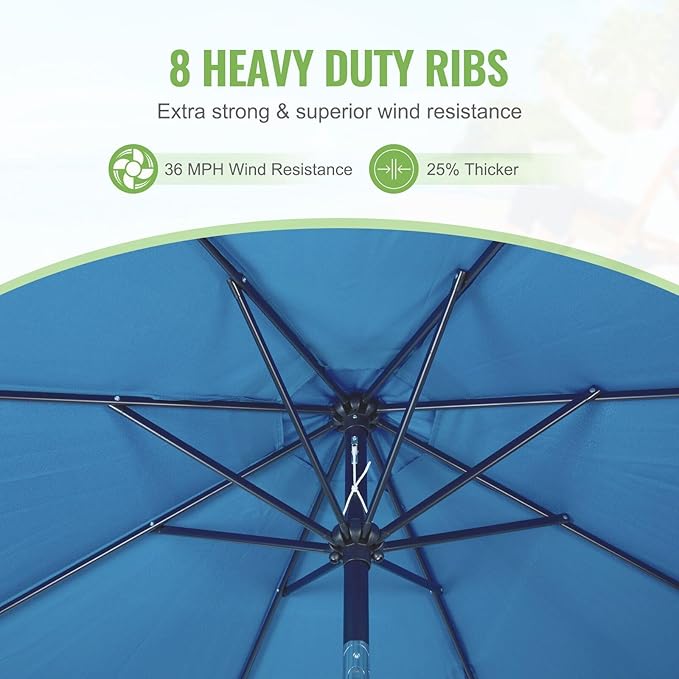 Backyard Expressions 9 ft. Patio Umbrella, Market Table Umbrella w/Tilt and Crank, 8 Ribs